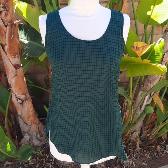 Ann Taylor Loft green plaid tank blouse XS - Picture 1 of 7